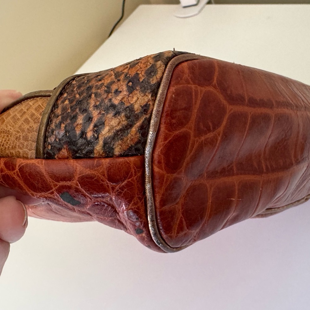 Sharif Mixed Media Snakeskin, Leather and Fabric Patchwork Crossbody Vintage - Picture 4 of 16